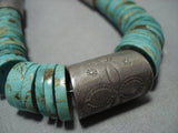Rare Signed!! Vintage Native American Jewelry Navajo Royston Turquoise Sterling Silver Tubule Necklace-Nativo Arts