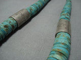 Rare Signed!! Vintage Native American Jewelry Navajo Royston Turquoise Sterling Silver Tubule Necklace-Nativo Arts
