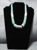 Rare Signed!! Vintage Native American Jewelry Navajo Royston Turquoise Sterling Silver Tubule Necklace-Nativo Arts