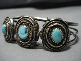 Rare Silver Basket Vintage Native American Navajo Turquoise Sterling Bracelet Cuff-Nativo Arts