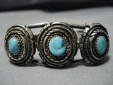 Rare Silver Basket Vintage Native American Navajo Turquoise Sterling Bracelet Cuff-Nativo Arts