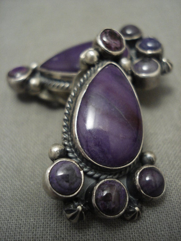 Rare 'Snake Eye Sugulite' Tears Of Joy Vintage Navajo Native American Jewelry Silver Earrings-Nativo Arts