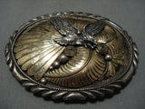 Rare Soaring Eagle Gold Sterling Silver Vintage Native American Jewelry Navajo Bracelet Cuff-Nativo Arts