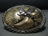 Rare Soaring Eagle Gold Sterling Silver Vintage Native American Jewelry Navajo Bracelet Cuff-Nativo Arts