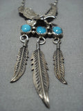 Rare Soaring Eagle Vintage Native American Jewelry Navajo Turquoise Sterling Silver Necklace-Nativo Arts