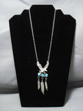 Rare Soaring Eagle Vintage Native American Jewelry Navajo Turquoise Sterling Silver Necklace-Nativo Arts