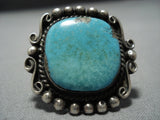 Rare Squared Sky Blue Turquoise Vintage Native American Jewelry Navajo Sterling Silver Ring-Nativo Arts