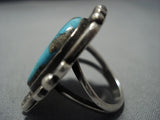Rare Squared Sky Blue Turquoise Vintage Native American Jewelry Navajo Sterling Silver Ring-Nativo Arts