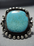 Rare Squared Sky Blue Turquoise Vintage Native American Jewelry Navajo Sterling Silver Ring-Nativo Arts