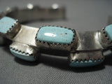 Rare Stepping Stone Turquoise Vintage Native American Navajo Sterling Silver Bracelet Old Cuff-Nativo Arts
