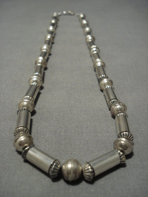 Rare Technique Vintage Native American Jewelry Navajo Sterling Silver Tubule Necklace Old-Nativo Arts