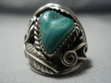 Rare Triangular Green Turquoise Vintage Navajo Native American Jewelry jewelry Sterling Silver Ring Old-Nativo Arts