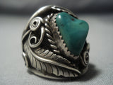 Rare Triangular Green Turquoise Vintage Navajo Native American Jewelry jewelry Sterling Silver Ring Old-Nativo Arts