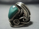 Rare Triangular Green Turquoise Vintage Navajo Native American Jewelry jewelry Sterling Silver Ring Old-Nativo Arts
