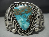 Rare Triangular Turquoise Vintage Native American Jewelry Navajo Sterling Silver Bracelet Cuff Old-Nativo Arts