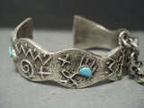 Rare Tufa Casted Sterling Native American Jewelry Silver Turquoise Inlay Navajo Slave Bracelet Set-Nativo Arts