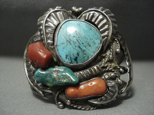 Rare Turquoise! Blue Wind Vintage Navajo Sterling Native American Jewelry Silver Bracelet Old Pawn-Nativo Arts
