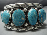 Rare Turquoise!! Vintage Native American Jewelry Navajo Blue Jay Turquoise Sterling Silver Bracelet Old-Nativo Arts
