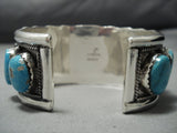 Rare Turquoise!! Vintage Native American Jewelry Navajo Blue Jay Turquoise Sterling Silver Bracelet Old-Nativo Arts