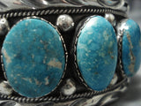 Rare Turquoise!! Vintage Native American Jewelry Navajo Blue Jay Turquoise Sterling Silver Bracelet Old-Nativo Arts