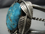 Rare Turquoise!! Vintage Native American Jewelry Navajo Blue Wind Sterling Silver Bracelet-Nativo Arts