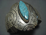 Rare Turquoise!! Vintage Native American Jewelry Navajo Signed Turquoise Sterling Silver Cuff Bracelet-Nativo Arts