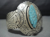 Rare Turquoise!! Vintage Native American Jewelry Navajo Signed Turquoise Sterling Silver Cuff Bracelet-Nativo Arts