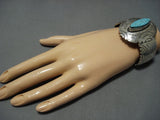 Rare Turquoise!! Vintage Native American Jewelry Navajo Signed Turquoise Sterling Silver Cuff Bracelet-Nativo Arts
