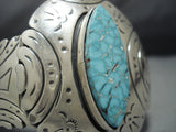 Rare Turquoise!! Vintage Native American Jewelry Navajo Signed Turquoise Sterling Silver Cuff Bracelet-Nativo Arts