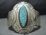 Rare Turquoise!! Vintage Native American Jewelry Navajo Signed Turquoise Sterling Silver Cuff Bracelet-Nativo Arts