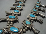 Rare Turquoise Vintage Native American Jewelry Navajo Sterling Silver Squash Blossom Necklace Old-Nativo Arts