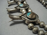 Rare Turquoise!! Vintage Native American Jewelry Navajo Sterling Silver Squash Blossom Necklace Old-Nativo Arts