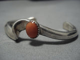 Rare Twisting Vintsage Native American Navajo Coral Sterling Silver Wave Bracelet Old Cuff-Nativo Arts