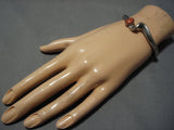 Rare Twisting Vintsage Native American Navajo Coral Sterling Silver Wave Bracelet Old Cuff-Nativo Arts