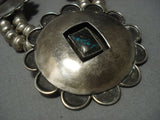 Rare Vintage Bisbee Turquoise Navajo Sterling Native American Jewelry Silver Squash Blossom Necklace Old-Nativo Arts