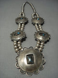Rare Vintage Bisbee Turquoise Navajo Sterling Native American Jewelry Silver Squash Blossom Necklace Old-Nativo Arts