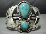 Rare Vintage Heavy Native American Jewelry Navajo Carico Lake Turquoise Sterling Silver Bracelet-Nativo Arts