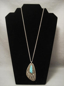 Rare Vintage Hop Lewis Lomay Turquoise Native American Jewelry Silver Necklace-Nativo Arts