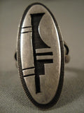 Rare Vintage Hopi Bueford Dawahoya Goemtric Native American Jewelry Silver Ring-Nativo Arts