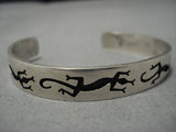 Rare Vintage Native American Hopi Qumawunu Sterling Silver Lizard Bracelet Old-Nativo Arts