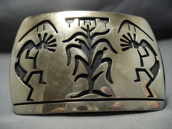 Rare Vintage Native American Jewelry Hopi Sterling Silver Corn Plant Ricky Polequaptewa Buckle Belt-Nativo Arts