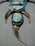 Rare Vintage Native American Jewelry Navajo #8 Turquoise Sterling Silver Squash Blossom Necklace-Nativo Arts