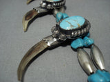 Rare Vintage Native American Jewelry Navajo #8 Turquoise Sterling Silver Squash Blossom Necklace-Nativo Arts