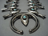 Rare Vintage Native American Jewelry Navajo Arrowhead Turquoise Sterling Silver Squash Blossom Necklace-Nativo Arts