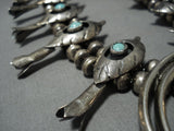 Rare Vintage Native American Jewelry Navajo Arrowhead Turquoise Sterling Silver Squash Blossom Necklace-Nativo Arts