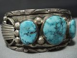 Rare Vintage Native American Jewelry Navajo Carico Lake Turquoise Sterling Silver Bracelet-Nativo Arts