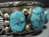 Rare Vintage Native American Jewelry Navajo Carico Lake Turquoise Sterling Silver Bracelet-Nativo Arts