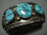 Rare Vintage Native American Jewelry Navajo Carico Lake Turquoise Sterling Silver Bracelet-Nativo Arts