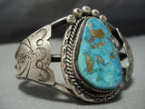 Rare Vintage Native American Jewelry Navajo Easter Blue Turquoise Sterling Silver Bracelet Cuff Old-Nativo Arts