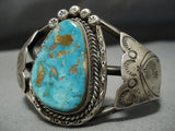 Rare Vintage Native American Jewelry Navajo Easter Blue Turquoise Sterling Silver Bracelet Cuff Old-Nativo Arts